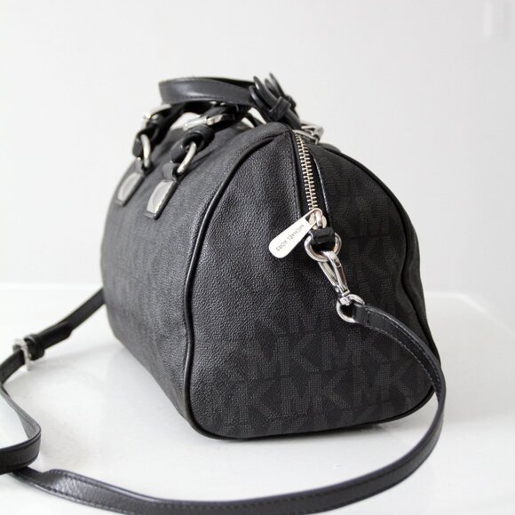 Michael Kors Grayson Medium Satchel Black Signature MK Monogram Logo Handbag - Picture 4 of 15